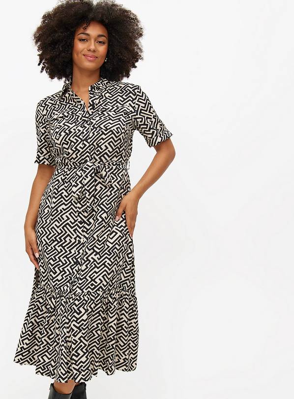 Geometric Print Belted Short Sleeve Midaxi Dress 20